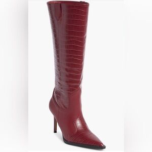 Steven New York Lanza Croc Western Knee-High Boots Red 11